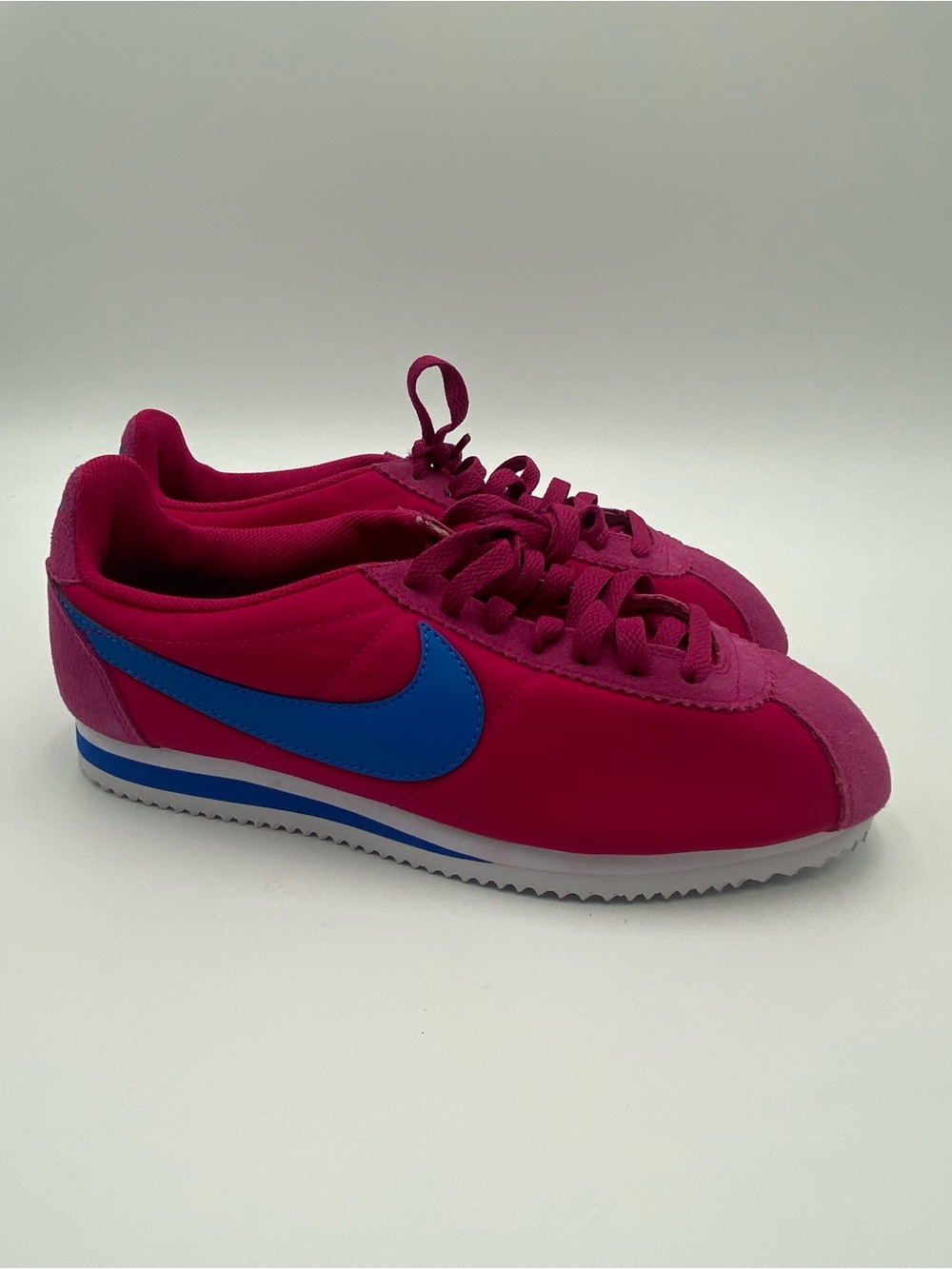 Nike Pink and Blue Cortez-Style Sneakers